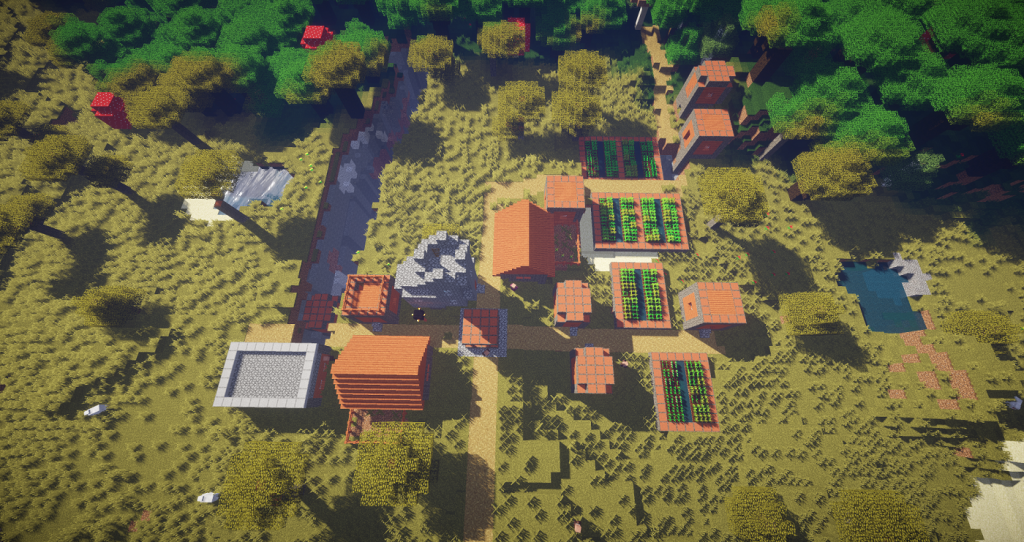 acacia wood village with earthscraper